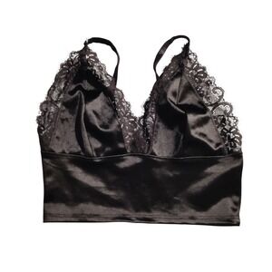 Bozzolo Womens Black‎ Satin Lace Trim Bralette Crop Top Medium RM81080